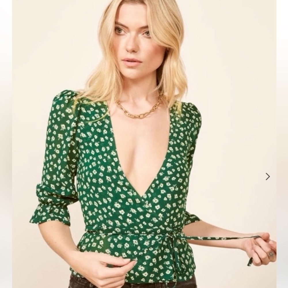 Reformation Emma Wrap Floral Blouse Top